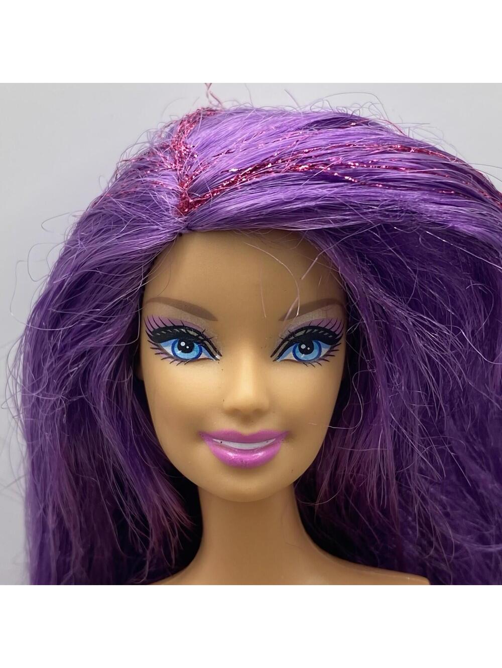 Nude Barbie 2011 Long Purple Tinsel Streak Hair CEO Face Hairtastic W3212 Doll B